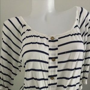 Charlotte Russe   WHITE & NAVY Striped Top Size L